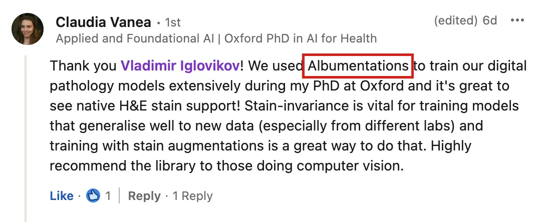 Testimonial from linkedin