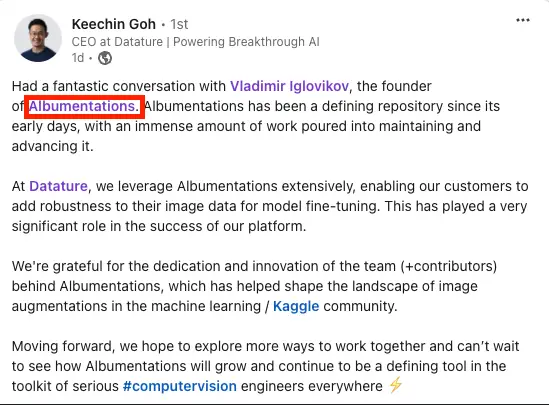 Testimonial from linkedin