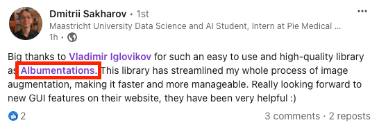 Testimonial from linkedin