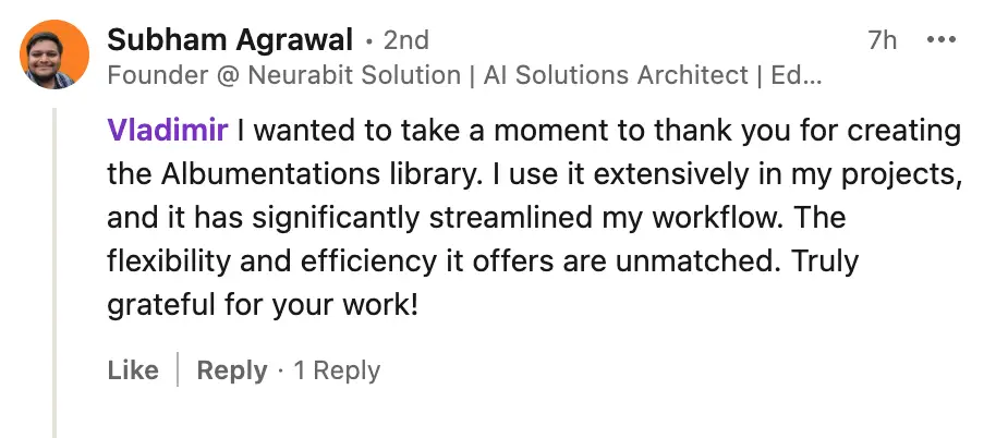 Testimonial from linkedin