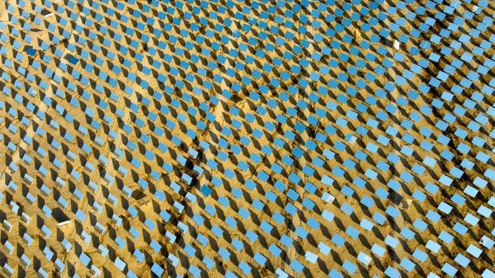 Aerial view of a field of solar panels