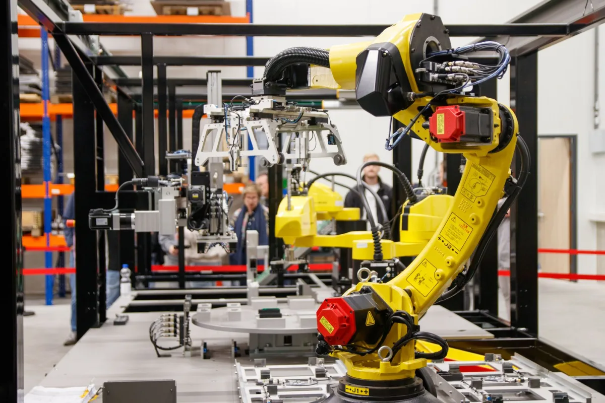 Industrial robotic arm operating on a modern production line