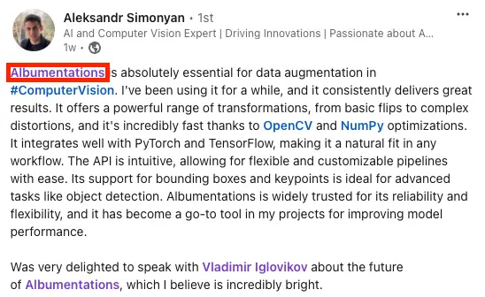 Community feedback from linkedin: Alexandr Simonyan