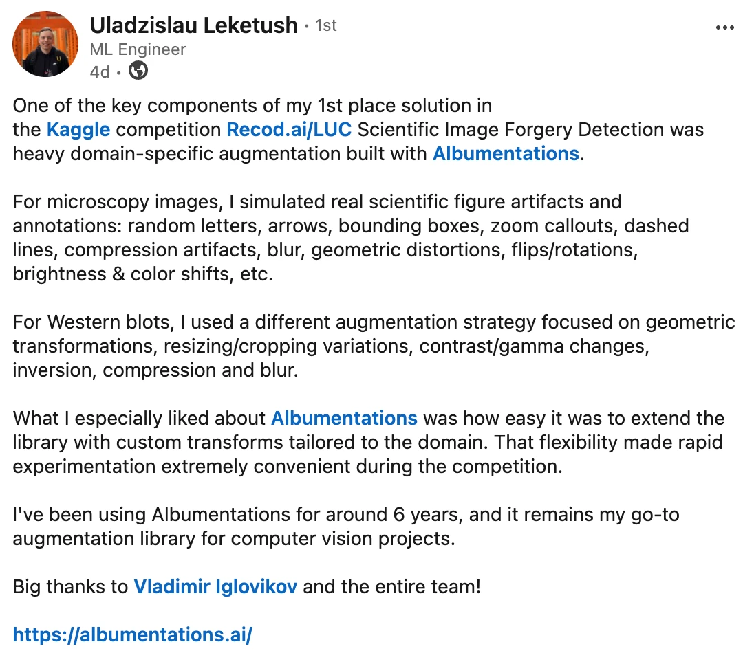 Testimonial from Uladzislau Leketush, ML Engineer